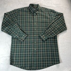 Jos A Bank Shirt Mens Medium Green Plaid Long Sleeve Button Down Travelers
